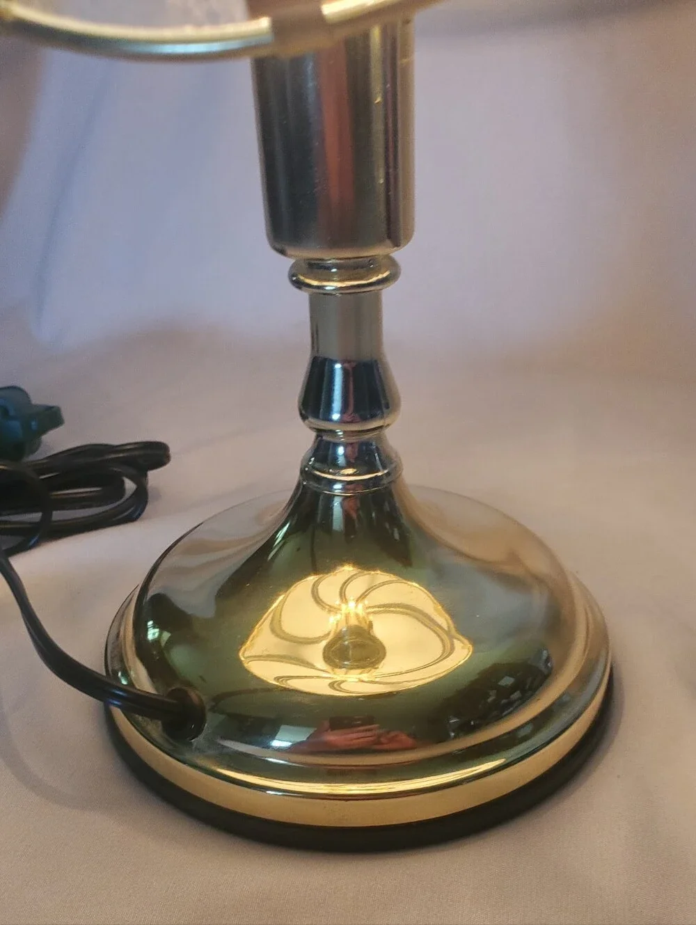 OK Lighting Vtg Glass Swirl 6-Panel Table Lamp Blue Floral Shade Desk Shelf, 11